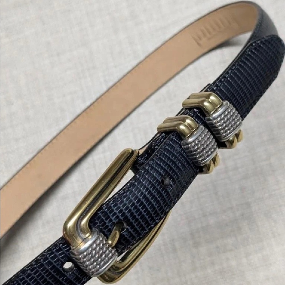 Brighton Navy and Gold Snakeskin Belt
